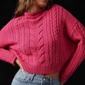 Pilcro Fuchsia Cable Knit Women's Sweater